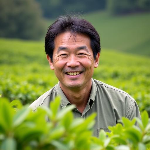 茶畑で微笑む生産者の中村さん