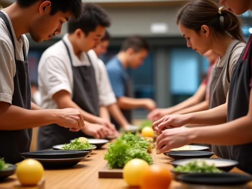 料理教室で和食を学ぶ参加者たち